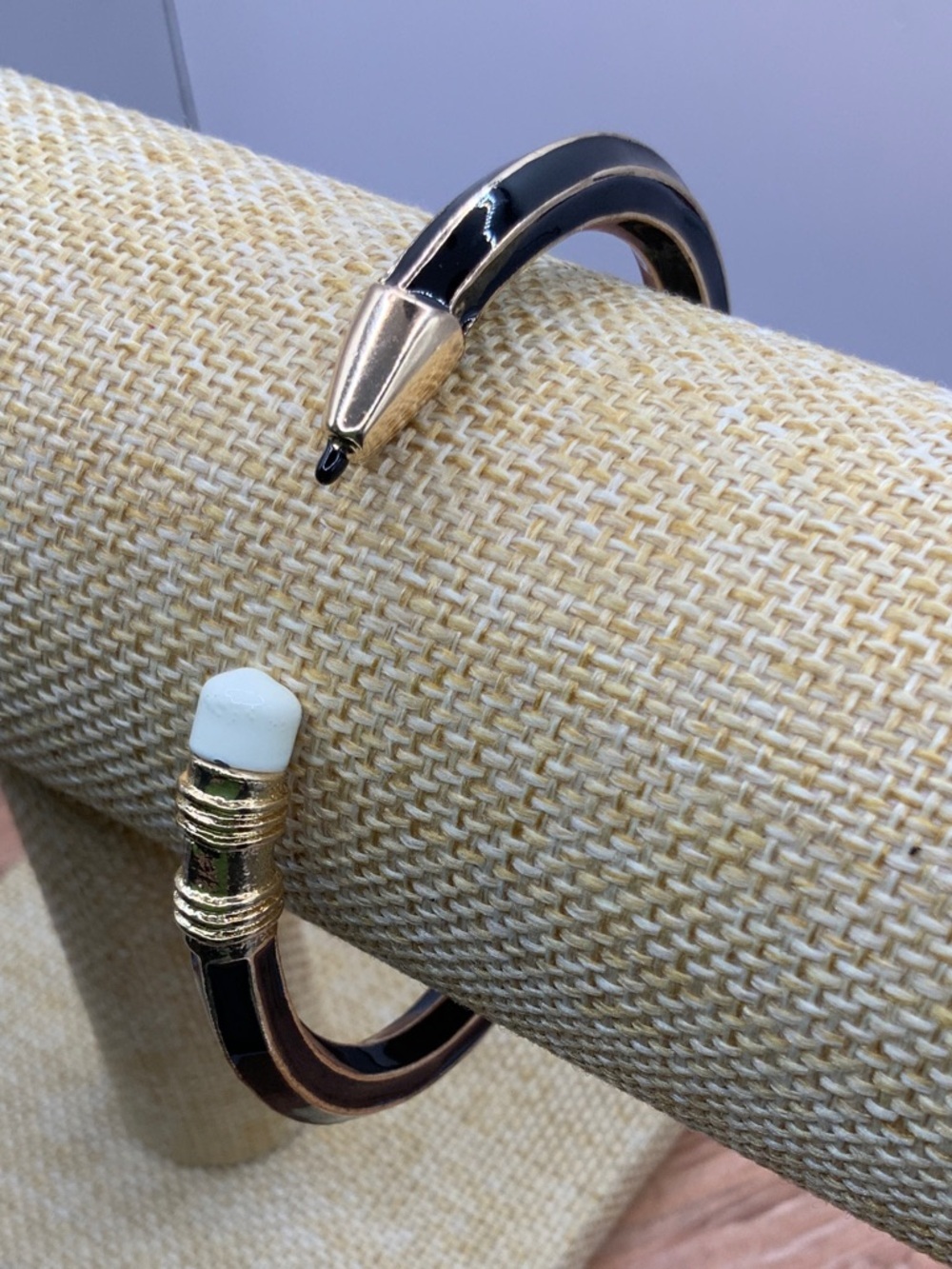 Plunder Design Gold Tone Black Pencil Teacher Open Hinged Cuff Bracelet